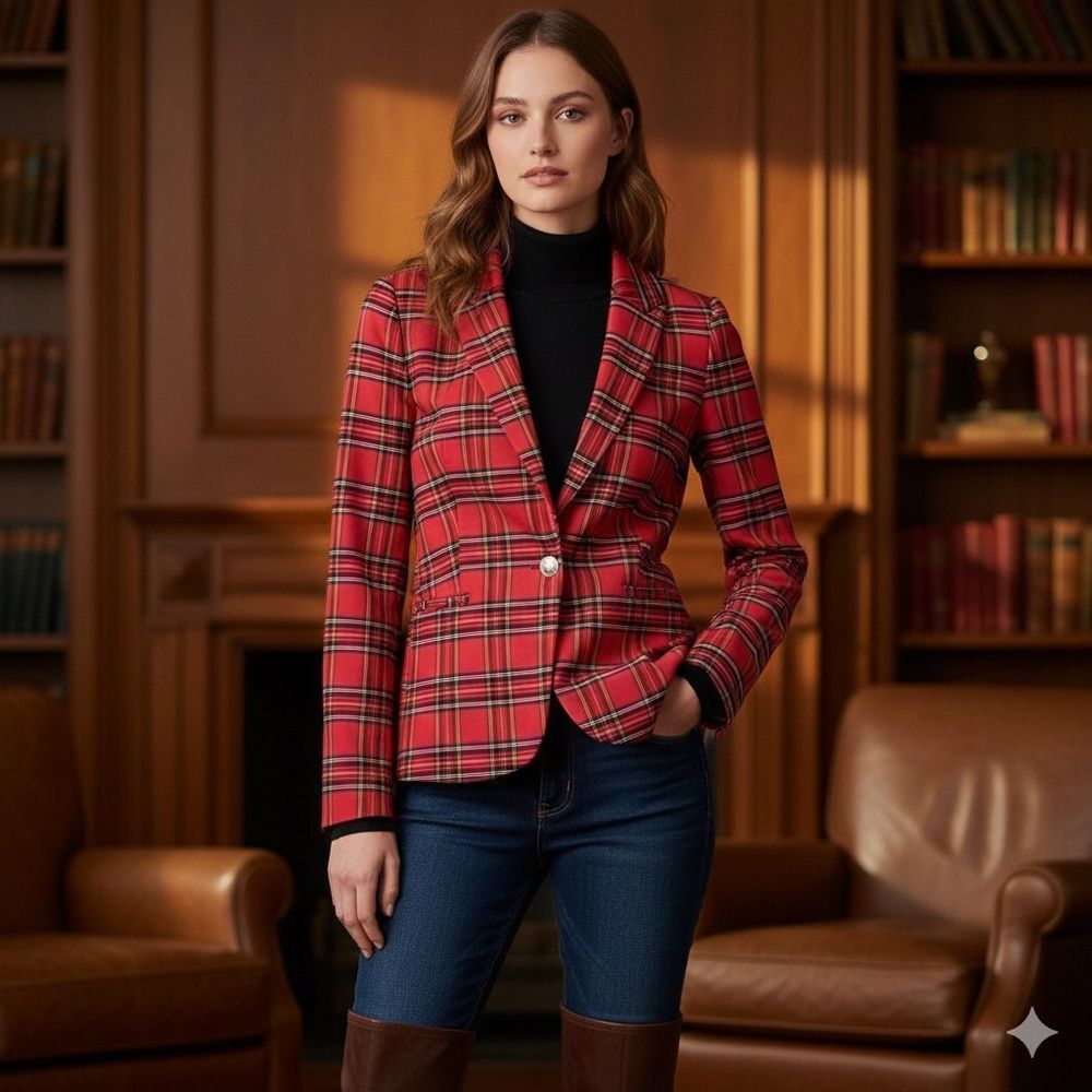 Autres Filles Red Tartan Single Button Tailored Blazer in Red size Small